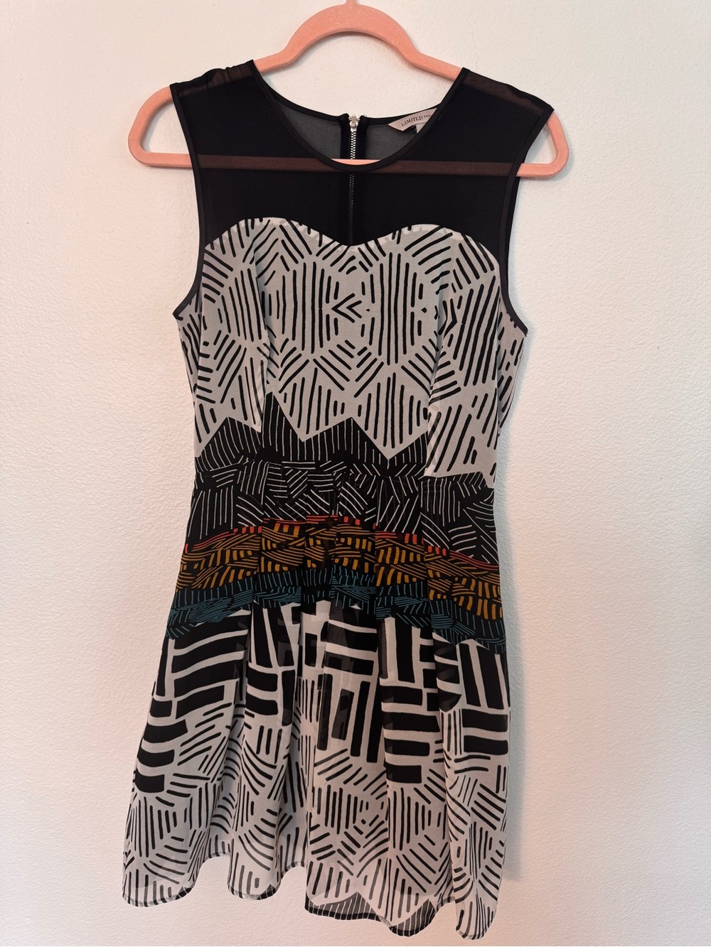 The Limited Black & White Geometric Fit-and-Flare Dress with Colorband